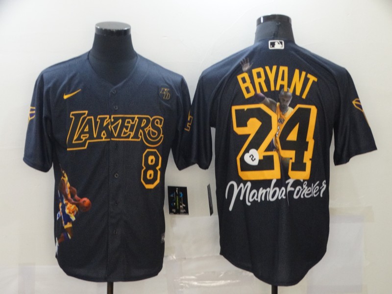 Men's Los Angeles Dodgers Front #8 Back #24 Kobe Bryant Black MLB With KB Patch Cool Base Stitched Jersey